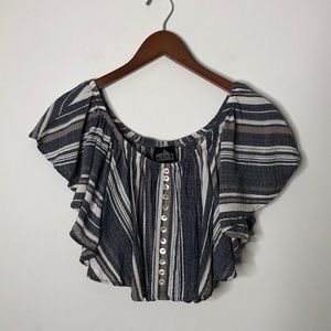Angie Off Shoulder Flutter Crop Top Stripe Size M